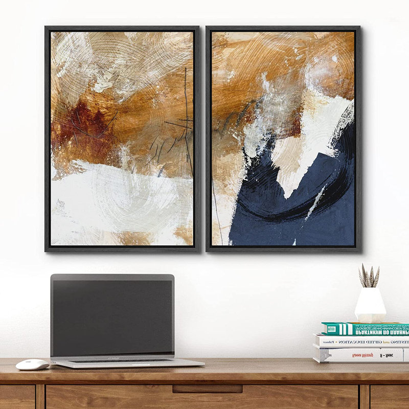 «Abstract Paint Effect Blue Graffiti Stroke», reproduction d'art sur toile 2 pièces, H 16 po x l 24 po, Noir