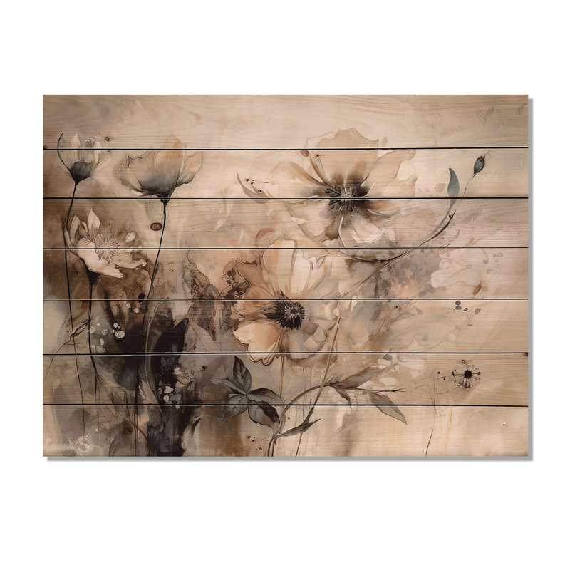 Impressions florales délicates et chaudes - impression d'art mural en bois floral, H 10 po x l 20 po x P 0,78 po