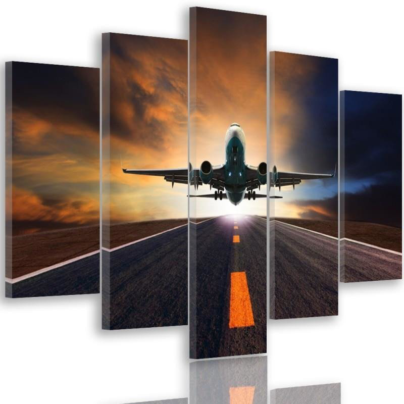 Sunset Airplane - 5 Piece Wrapped Canvas Set