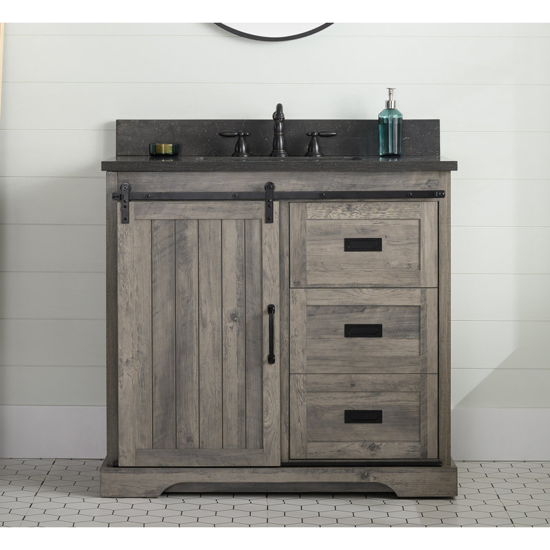 Cayden 36'' Single Bathroom Vanity with Top, Purbeck Blue, Weathered Gray