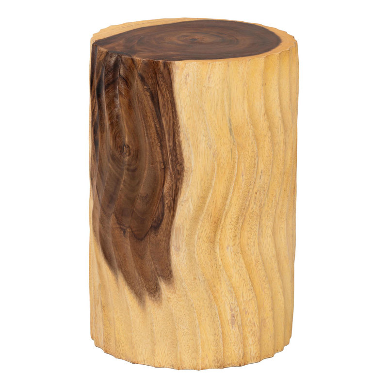 Bali & Pari Fuchsia Hand-Carved Suar Wood Side Table – Round Sculptural Accent Table With Wave Design