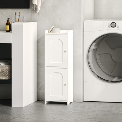 Bathroom Storage Cabinet, Corner Floor Cabinet with 2 Doors and Adjustable Shelf, Narrow Toilet Paper Cabinet, Bathroom Organizer for Small Spaces