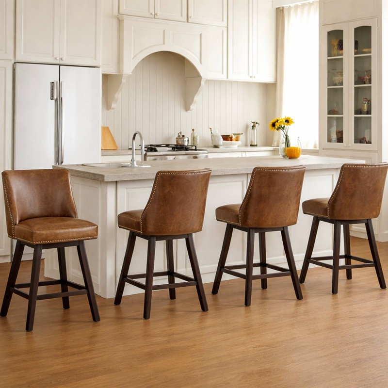 26" Swivel Counter Bar Stools, Counter barstools with Wood Frames,Vintage Brown, 1, Brown