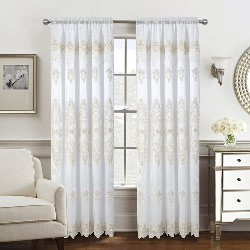 Panneau de rideau semi-transparent brodé Paramaz, Blanc