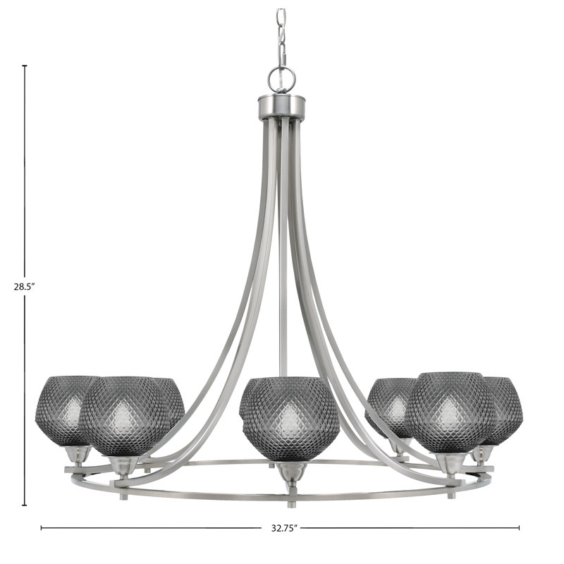 Lustre 8 lumières en verre nickelé brossé 6 po Mukkesh, Noir, Nickel brossé