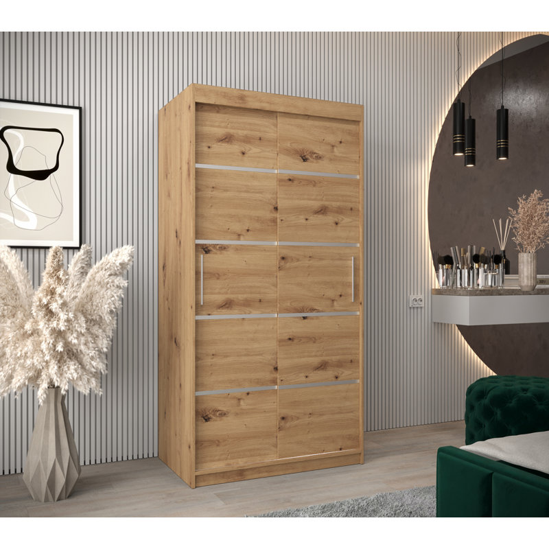 Hoxton 2 Door Manufactured Wood Wardrobe, Oak Artisan