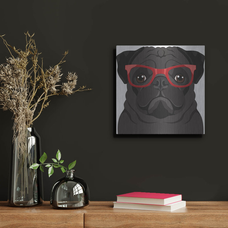 "Carlin portant des lunettes de hipster" par les affiliés Furbaby, H 12 po x l 12 po