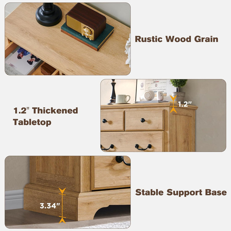 Commode 6 tiroirs l 32 po Krijna, Chêne naturel