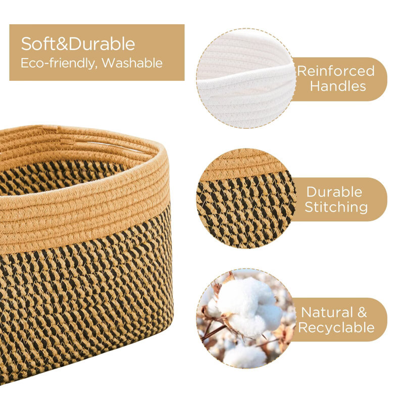 Small Cotton Rope Storage Basket Set Of 3 - 11"X7"X7" Perfect Woven Baskets For Storage, Ideal Storage Baskets For Organizing Toys, Towels, And More - Versatile Baskets For Shelves And Home Decor