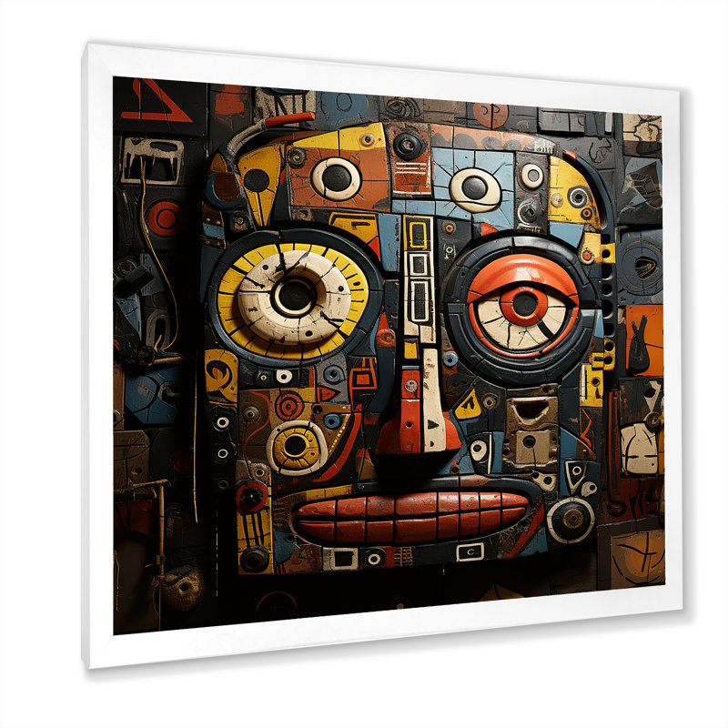 Tribal masque africain I - art mural masque africain, H 36 po x l 36 po x P 1,5 po, Cadre simple blanc