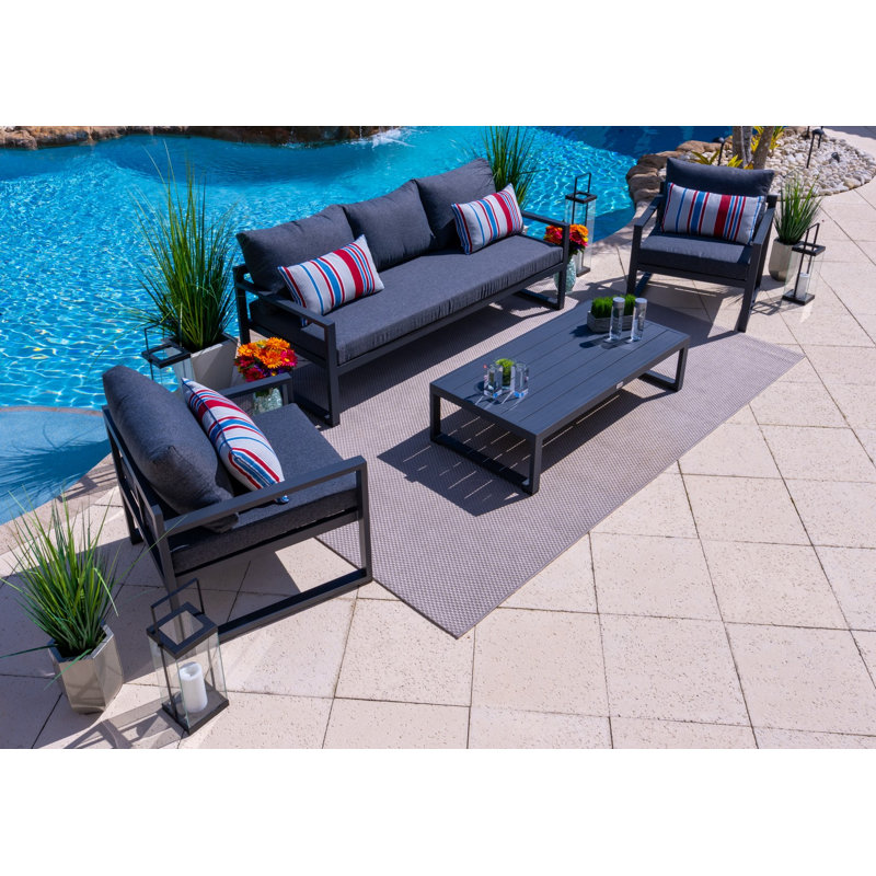 Ensemble de canapé avec coussins 4 pièces Reansh, Gris anthracite