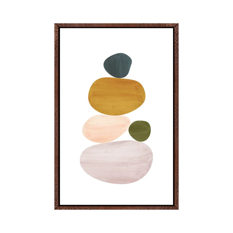 Abstract Stones 1 Piece Painting on Canvas, 66.04 cm H x 45.72 cm W, Classic Brown Wood Framed