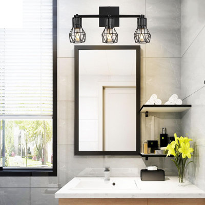 Retro Industrial Wall Sconce Lighting With Wire Cage Design, 3-Light Vanity Fixture For Bathroom, Living Room, Bedroom, Hallway, And Kitchen