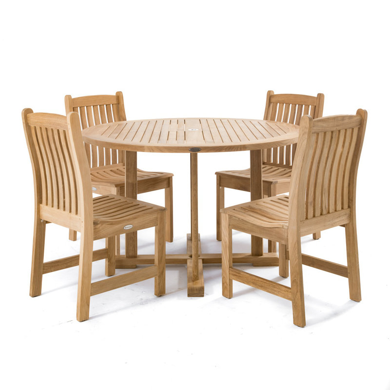 48" Round Brown Teak Outdoor Dining Table