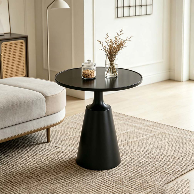 Table d'appoint ronde moderne avec plateau en marbre, Noir