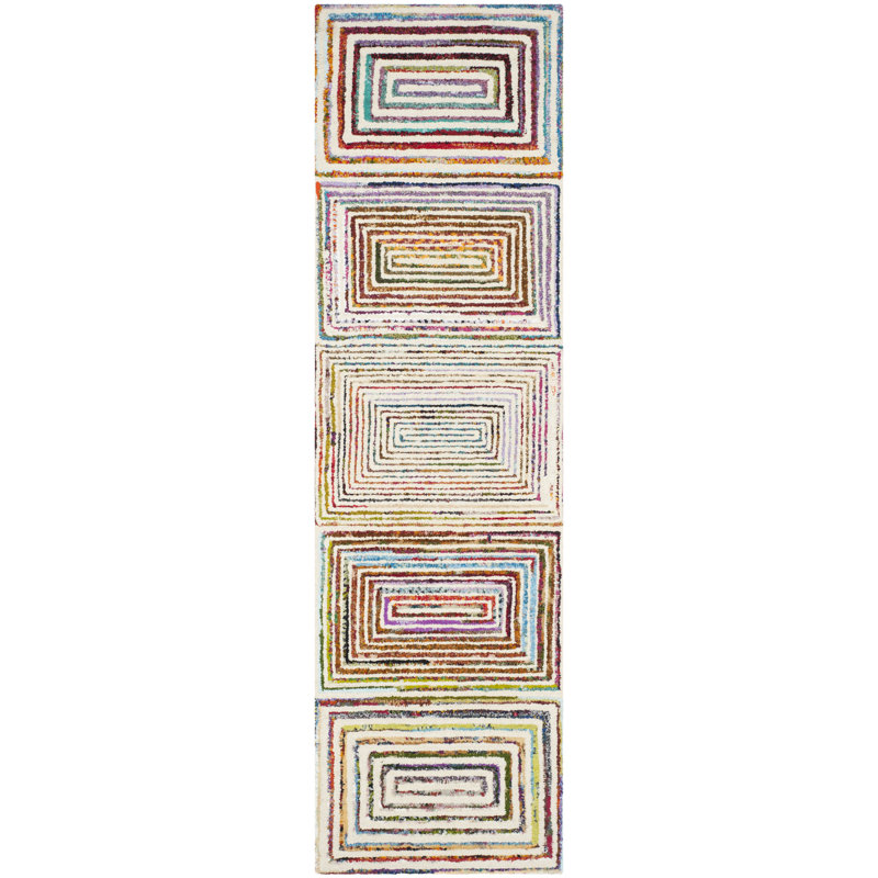 Nantucket Hand Tufted Wool/Cotton Geometric Rug in Brown/Pink/Blue, Runner 2'3" x 6'
