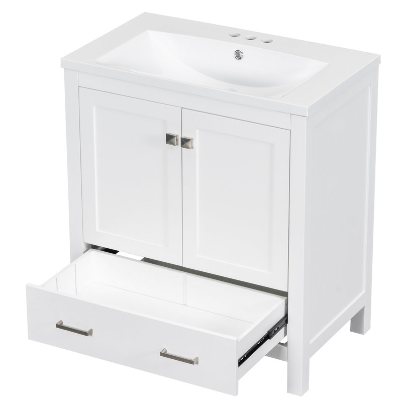 Meuble-lavabo de salle de bain avec lavabo simple encastré, Blanc