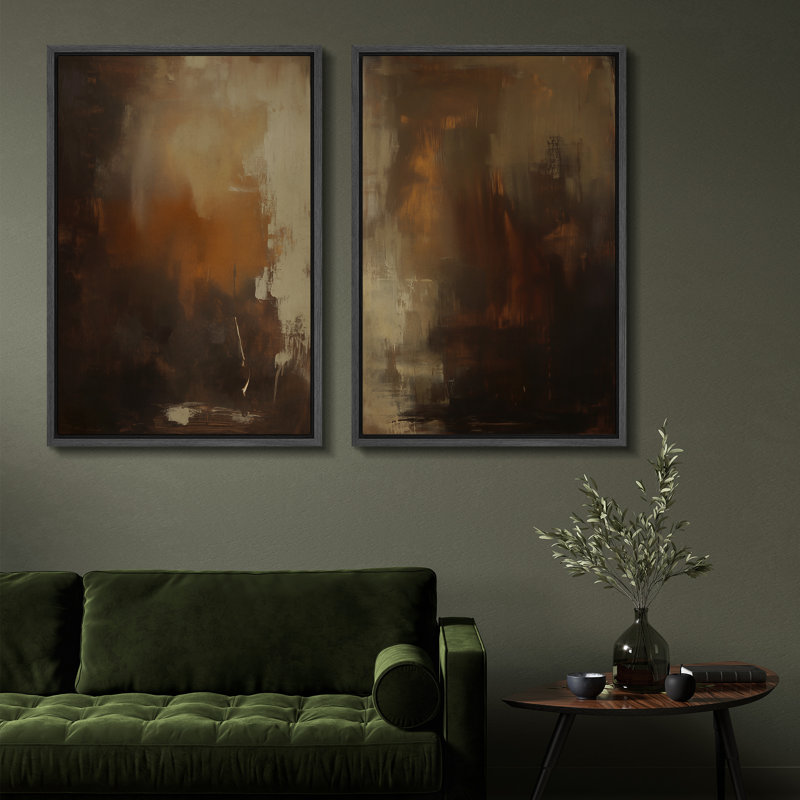 Ensemble de 2 reproductions d'art sur toile abstraites rustiques brunes rustiques, H 36 po x l 24 po, Noir