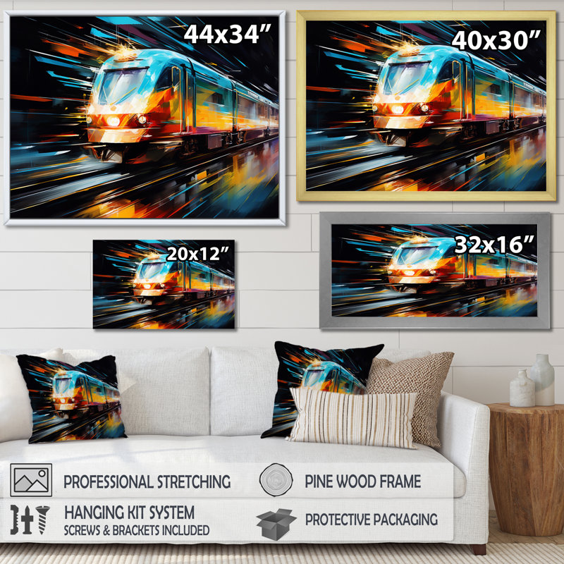 Abstracted Train Velocity - Transportation Canvas Wall Art, H 12 po x l 20 po x P 1 po, Encadrement doré