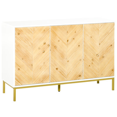 Buffet 3 portes By - Bois naturel avec détail, tablette réglable et pieds en métal