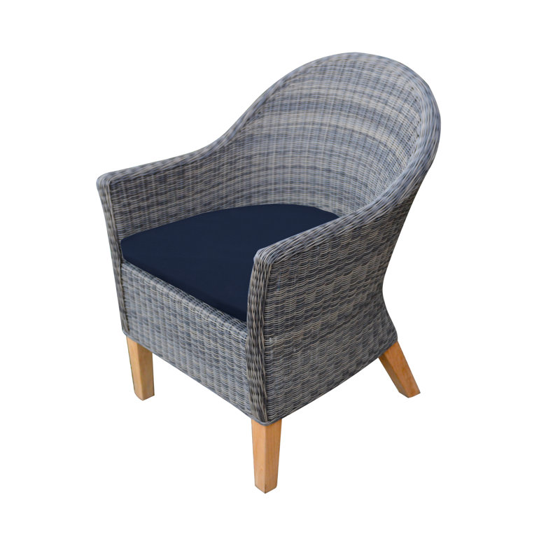 Vienna Wicker Outdoor Dining Armchair, Brown, Canvas Navy Sunbrella® Canvas