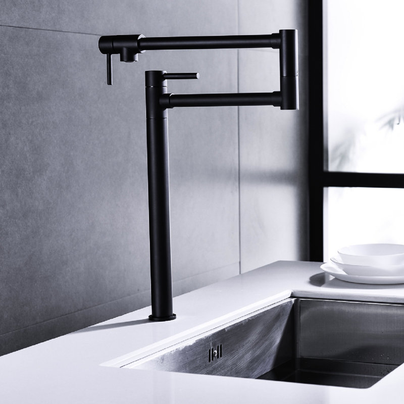 Pot Filler Faucet With Extension In Matte Black - Brass, Arm For Convenient Use, Double Handles To Adjust Water Flow, Faucet, Managed Release, Corrosion & Surface Layer