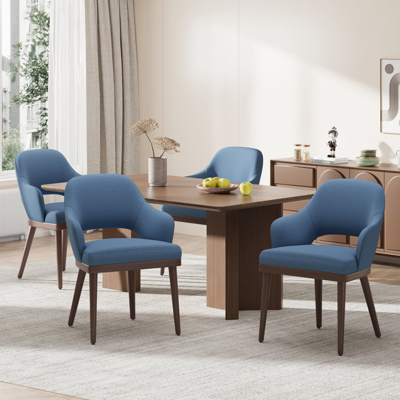 Modern Upholstered Dining Chair with Walnut Wood Legs, Dark Brown Wood, Blue