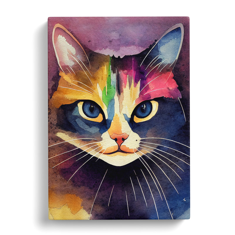 Cat Watercolour No.1 - Wall Art, Wrapped Canvas, 50cm H x 35cm W x 3cm D, No Matte