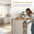 This Simple And Softly Colored Kitchen And Dining Set Includes A Telescopic Dining Table And A Mobile Island With Folding Mechanism, Power Outlets, And A Brake Lock, Along With Storage Cabinets, Making It Both Aesthetically Pleasing And Practical.-637132946-637132951