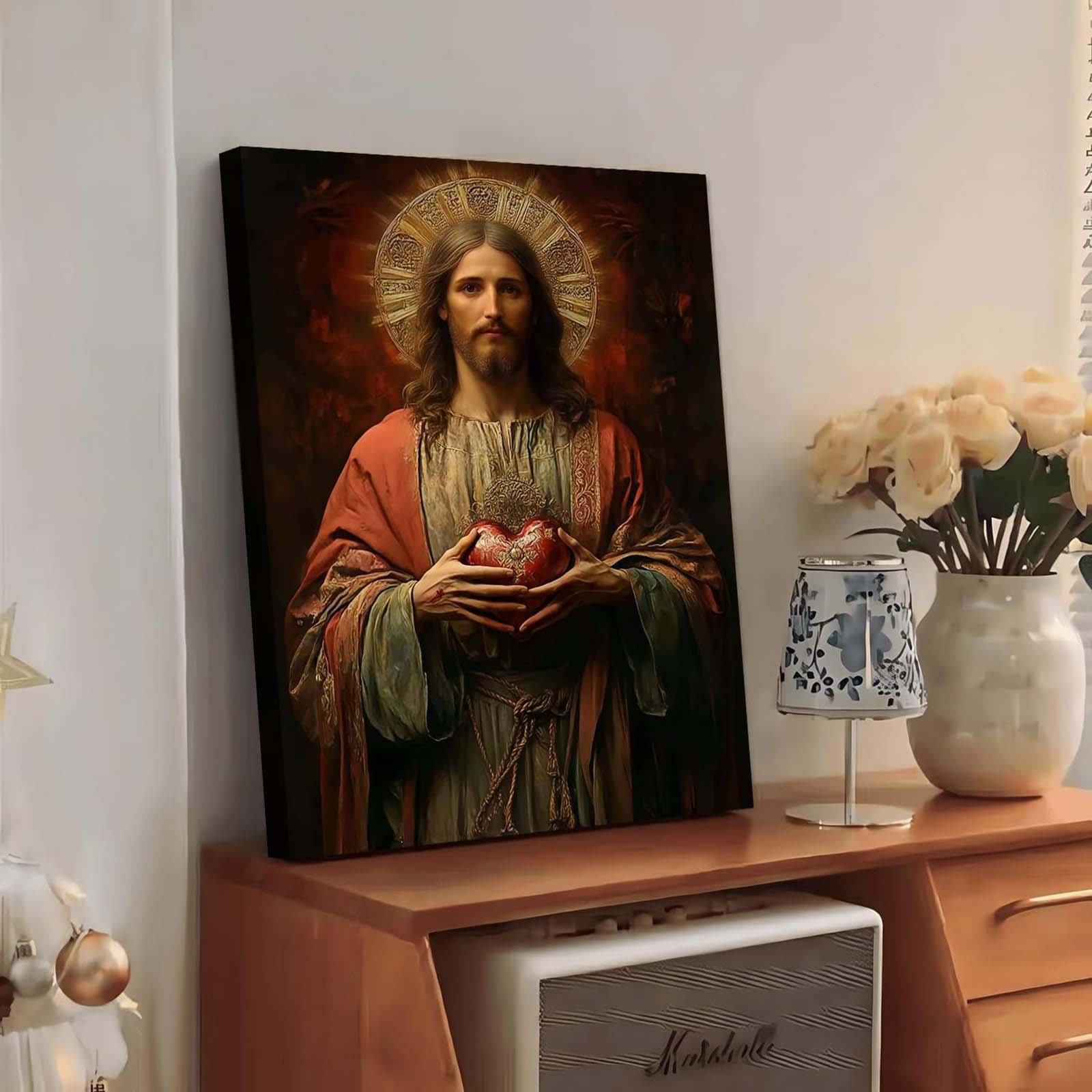 Astoria Grand Framed Jesus Sacred Heart Wall Art Canvas Print Religious ...