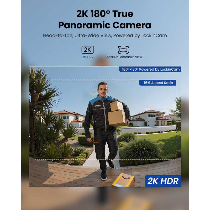 Serrure intelligente Lockin Veno Plus avec deux piles remplaçables, puissance de 6 mois, appareil photo 2K 180 ° et sonnette vidéo, entrée Palm Vein / empreinte digitale, Wi-Fi intégré, contrôle de l'application, aucun abonnement