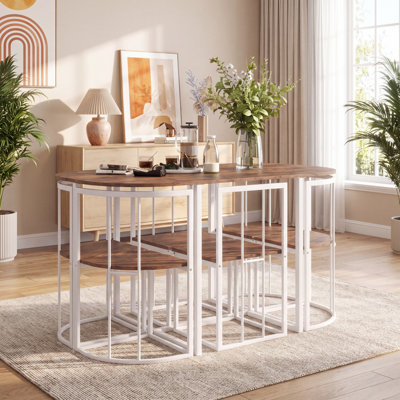 Ensemble de table de salle à manger moderne pour 6 personnes, table compacte en faux marbre avec chaises, structure en fer élégant TopMAX