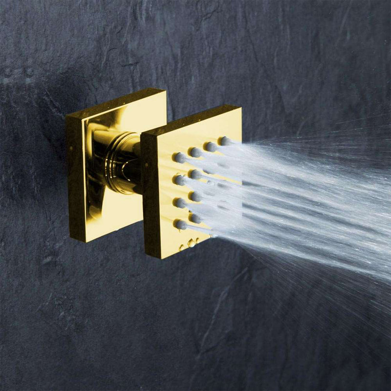 Système de douche thermostatique à pluie avec DEL et jets corporels, Or brillant