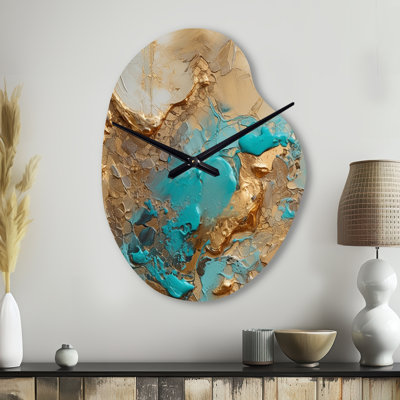 Horloge murale asymétrique en métal doré, encre liquide II