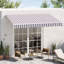 Auvent de patio rétractable 10 pi x 8 pi - Parasol avec manivelle manuelle et tissu aquatique, structure en aluminium pour terrasse, balcon, cour, café rayé