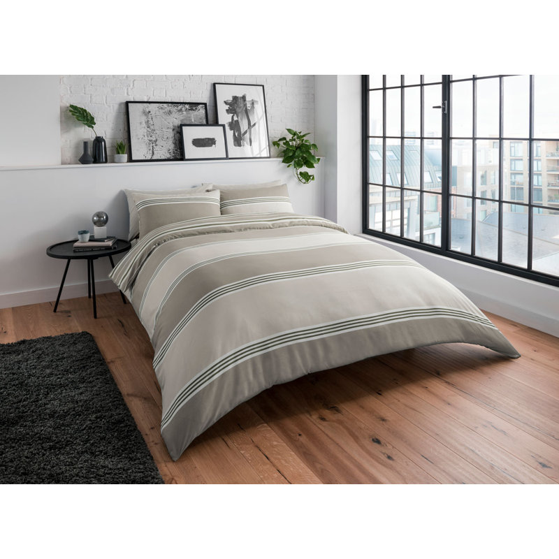 Lecroy Polyester Striped Duvet Cover Set with Pillowcases, Kingsize - 2 Standard Pillowcases, Natural