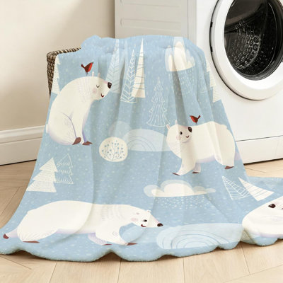 White Ultra Soft Flannel Fleece Throw Blanket,Winter with Cute Polar Single-Sided Print