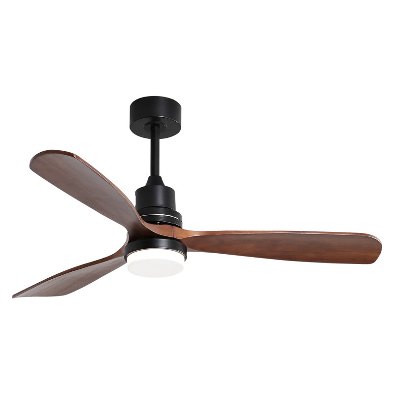 Kemp 52" 3 - Blade LED Modern Classic Ceiling Fan with Remote Control and Light Kit Included, Matte Black with Brown Blades