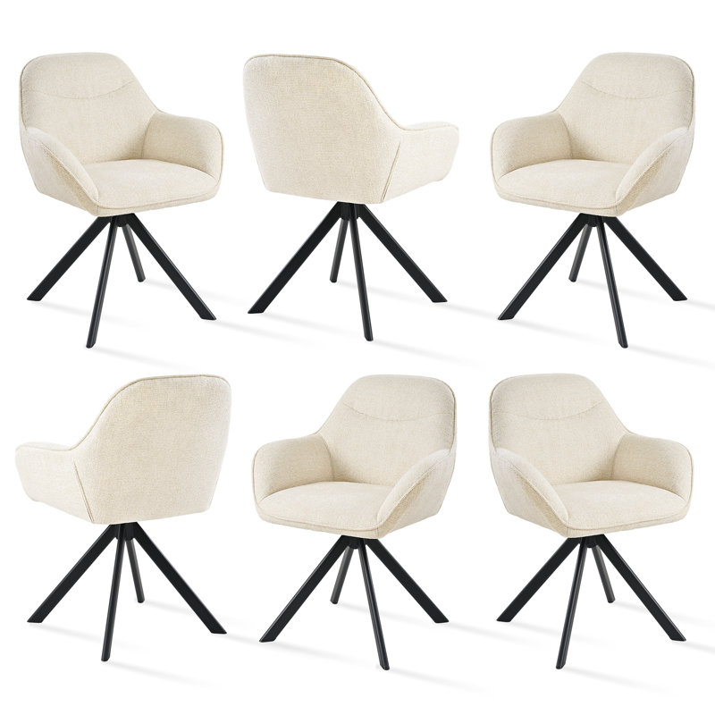 48.5cm H Swivel Upholstered Dining Chairs- Ergonomic Back, Cream Chenille