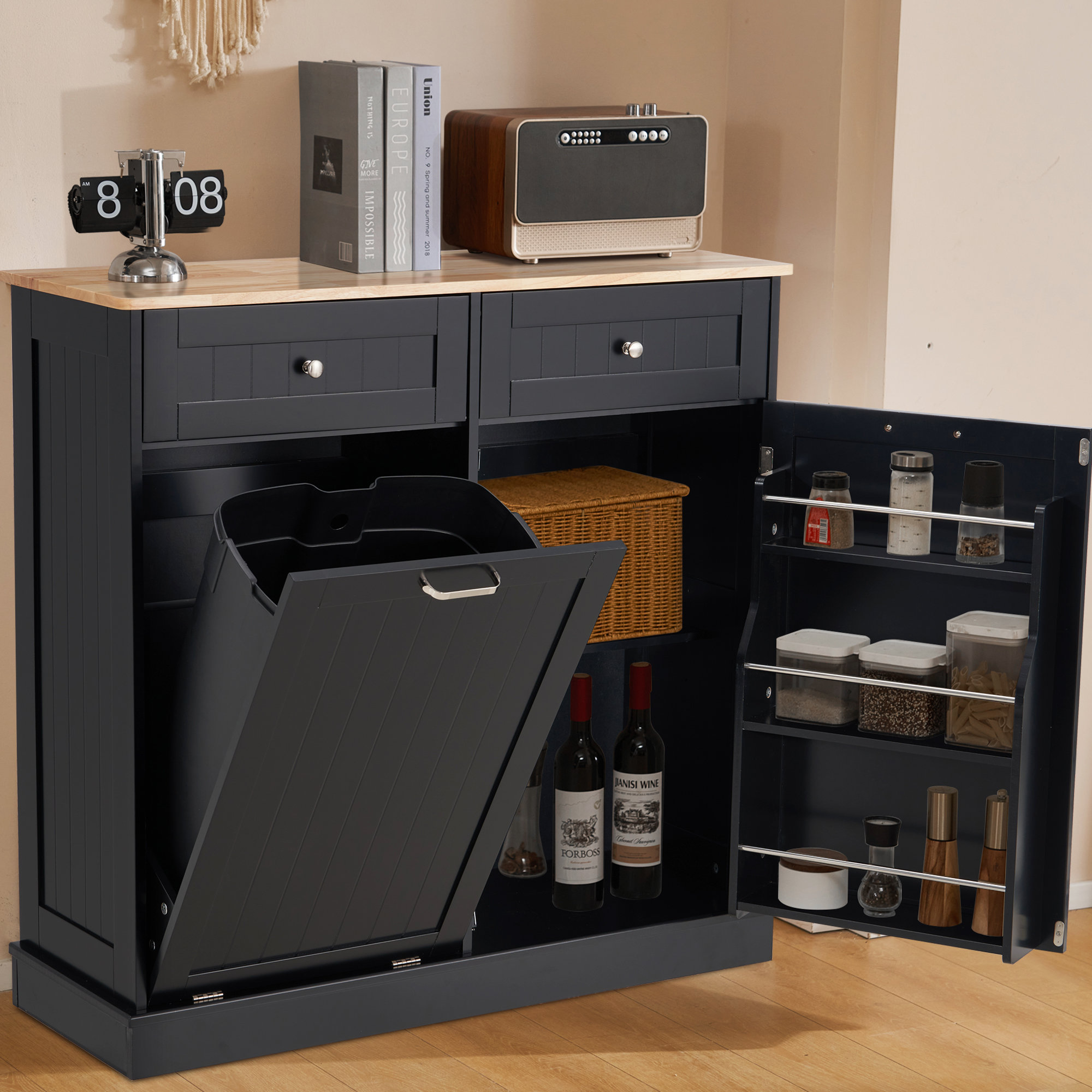 AHB 13 Gallons Tilt Out Trash Cabinet Free Standing Kitchen Storage ...