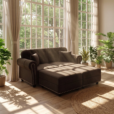 Canapé-lit Chesterfield en velours capitonné avec 2 repose-pieds l 63 po x P 29,9 po x H 33,8 po
