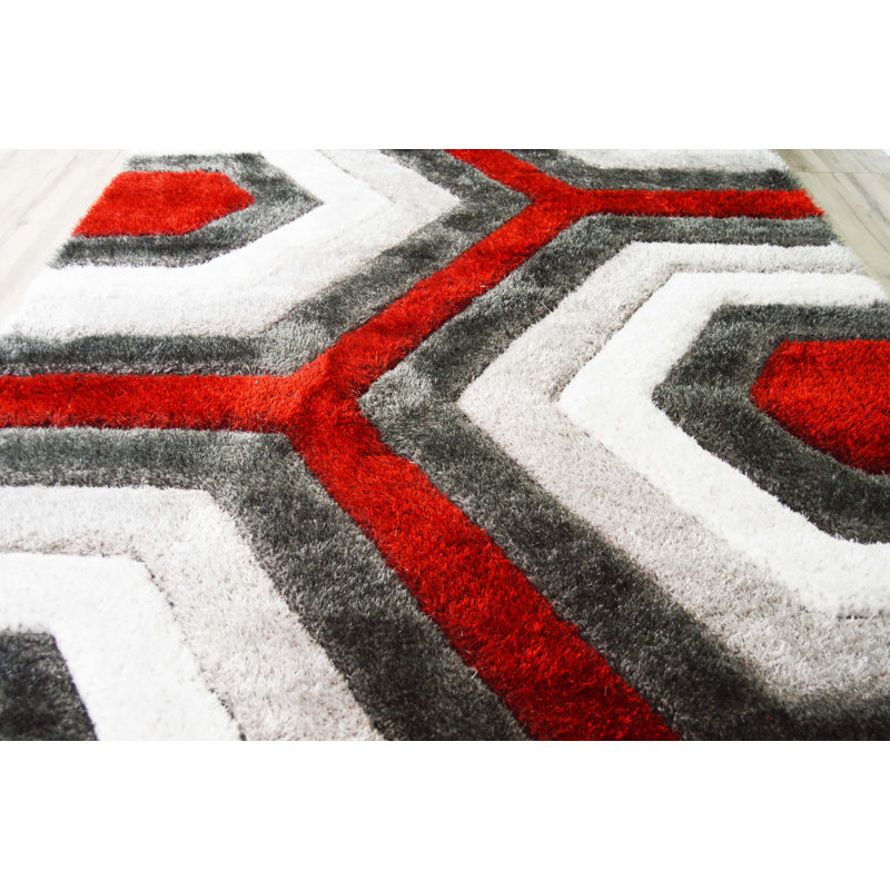 Tapis gris / rouge Lola-Mae, Rectangle 5 pi 2 po x 7 pi 5 po