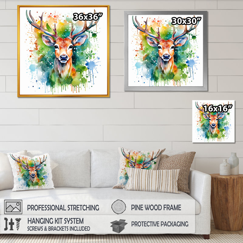 Art mural majestueux, cerf majestueux, Cadre flottant blanc, 30" H x 30" W