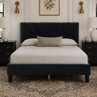 Upholstered Platform Bed with Adjustable Headboard