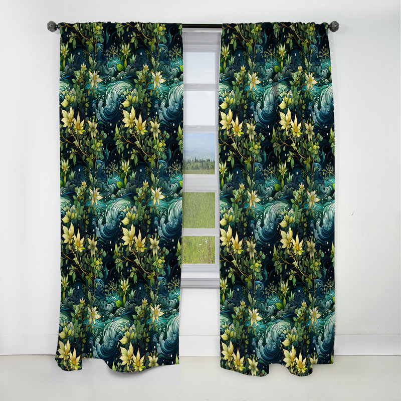 Natures Meditation Mediation I - Rideau floral - Rideau floral occultant en velours - 1 panneau, L 52 po x L 108 po