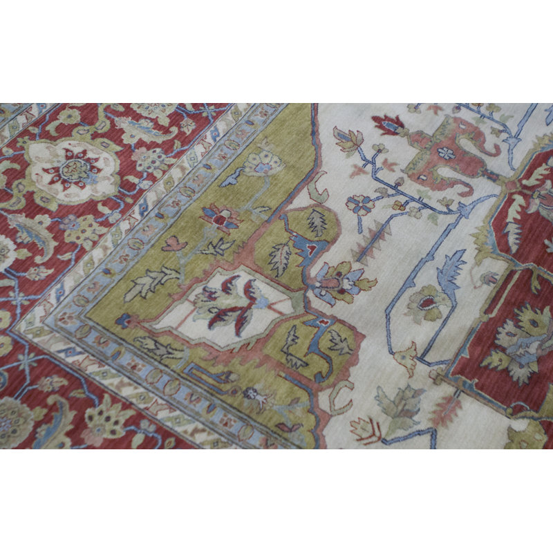 Wool Oriental Area Rug in Ivory/Rust/Light Blue