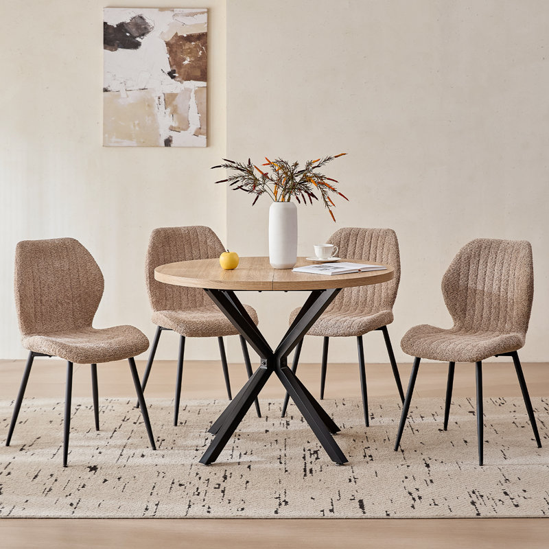 Ensemble table et chaises rondes de 99 cm (39 po) pour 4 personnes, style milieu du siècle, avec 4 chaises bouclées modernes, idéal pour optimiser l'espace dans un appartement ou un salon.