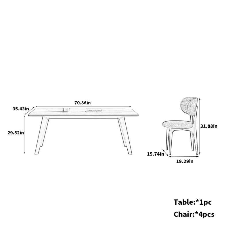 Élégante table en frêne blanc et chaises en chêne, H 29,52 po x L 70,86 po x l 35,43 po