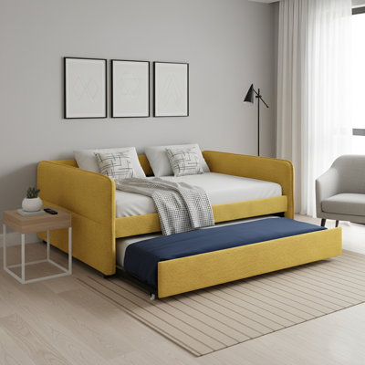 Modern Boucle Upholstered Full Size Daybed with Twin Size Pop Up Trundle Bed