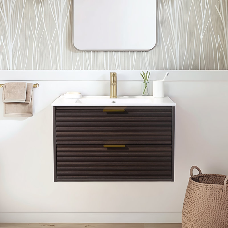 30'' Modern Wall-Mounted Single Bathroom Vanity Set, Dark Brown